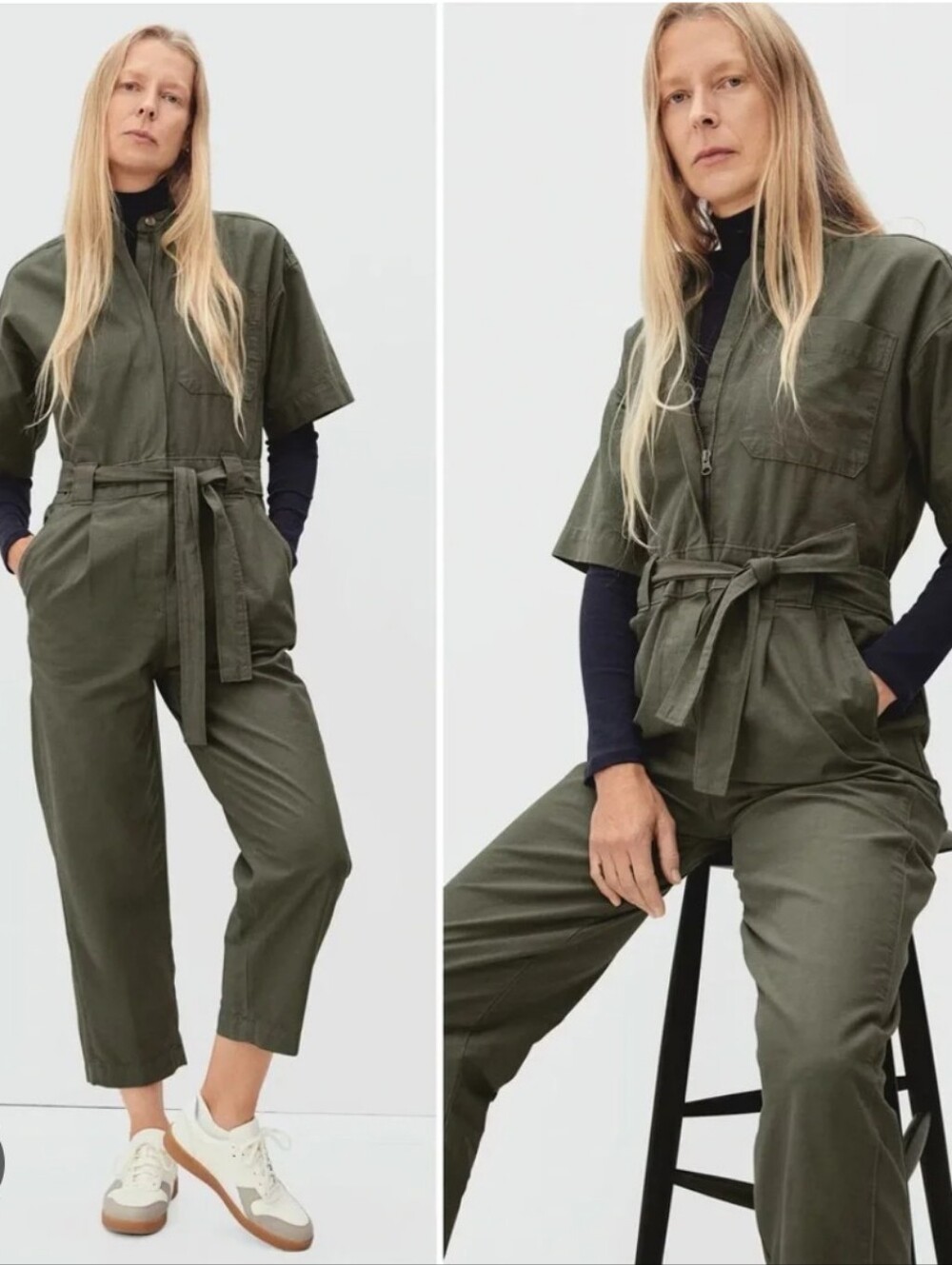 Everlane The Fatigue Organic Cotton Belted Olive Coverall Jumpsuit